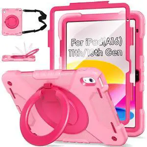 Case for iPad (A16) 11th/10th Generation 11/10.9 Inch 2025/2022 with Screen Protector/360° Rotate Stand/Pencil Holder/Shoulder Strap, Shockproof iPad 11th/10th Gen Cover (Pink+Rose Red) Case for iPad (A16) 11th/10th Generation 11/10.9 Inch 2025/2022 with Screen Protector/360° Rotate Stand/Pencil Holder/Shoulder Strap, Shockproof iPad 11th/10th Gen Cover (Pink+Rose Red)