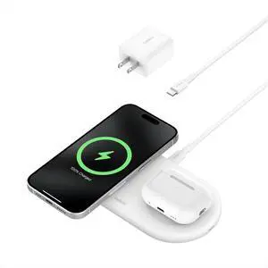 2-in-1 Wireless Charging Pad w/ Qi2 15W + Additional USB-C Port - MagSafe-Compatible Charger, Charging Station for iPhone 16 & 15 Series, Samsung Galaxy S25 Series, AirPods, & More - White 2-in-1 Wireless Charging Pad w/ Qi2 15W + Additional USB-C Port - MagSafe-Compatible Charger, Charging Station for iPhone 16 & 15 Series, Samsung Galaxy S25 Series, AirPods, & More - White