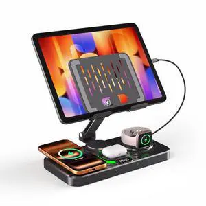 Magnetic Charging Station for Apple Multiple Devices, Wireless Charger with Clock & Light, Foldable Wired Charging Stand for iPad/Tab, Mag-Safe Charger for iPhone 17, for Apple Watch for AirPods Magnetic Charging Station for Apple Multiple Devices, Wireless Charger with Clock & Light, Foldable Wired Charging Stand for iPad/Tab, Mag-Safe Charger for iPhone 17, for Apple Watch for AirPods
