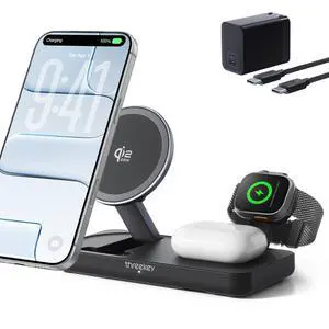 3 in 1 Qi2 Wireless Charging Station, 25W Magnetic Charger with MFi-Certified Apple Watch Module for iPhone 17/16/15/14/13/12, AirPods, Pixel 10 Pro XL, 45W Adapter 3 in 1 Qi2 Wireless Charging Station, 25W Magnetic Charger with MFi-Certified Apple Watch Module for iPhone 17/16/15/14/13/12, AirPods, Pixel 10 Pro XL, 45W Adapter