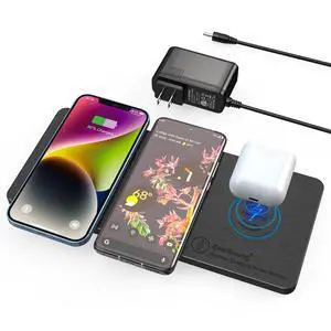 Wireless Charging Pad, 3 in 1 Charger Mat for iPhone, Samsung Galaxy, Pixel, AirPods & Galaxy Buds, 24W Adapter Included, Ultra Slim, Case Friendly, PU Leather, for Home Office & Travel Wireless Charging Pad, 3 in 1 Charger Mat for iPhone, Samsung Galaxy, Pixel, AirPods & Galaxy Buds, 24W Adapter Included, Ultra Slim, Case Friendly, PU Leather, for Home Office & Travel