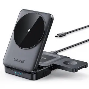 3 in 1 Charging Station for Apple Devices, Foldable Wireless for MagSafe Charger Stand for iPhone 17/16/15/14/13/12, Apple Watch & AirPods, Compact Travel Charging Station with Cooling 3 in 1 Charging Station for Apple Devices, Foldable Wireless for MagSafe Charger Stand for iPhone 17/16/15/14/13/12, Apple Watch & AirPods, Compact Travel Charging Station with Cooling