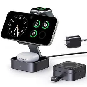 3 in 1 Wireless Charging Station for Apple Devices, Magnetic Foldable Travel Fast Charger Stand Compatible with MagSafe for iPhone Air/17/16/15/14/13/12 Series, Apple Watch & AirPods Pro/4/3/2-Black 3 in 1 Wireless Charging Station for Apple Devices, Magnetic Foldable Travel Fast Charger Stand Compatible with MagSafe for iPhone Air/17/16/15/14/13/12 Series, Apple Watch & AirPods Pro/4/3/2-Black