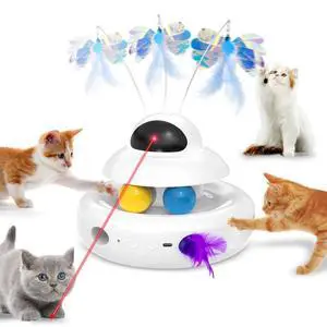 Cat Toys4-in-1 Interactive Cat Toy for Indoor Cats with Laser, Fluttering Butterfly, Moving Feather and Track Balls - USB Rechargeable Self-Play Kitten Toy (White) Cat Toys4-in-1 Interactive Cat Toy for Indoor Cats with Laser, Fluttering Butterfly, Moving Feather and Track Balls - USB Rechargeable Self-Play Kitten Toy (White)