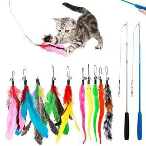 Cat Toys Interactive Feather Toy, 2PCS Retractable Wand and 10PCS Replacement Teaser with Bell Refills, Interactive Catcher and Funny Exercise for Kitten. Cat Toys Interactive Feather Toy, 2PCS Retractable Wand and 10PCS Replacement Teaser with Bell Refills, Interactive Catcher and Funny Exercise for Kitten.
