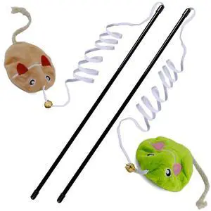 Interactive Cat Toy Wand with Catnip Mouse, Cat Teaser Wand Rainbow String for Bored Indoor Adult Cats and Kittens (2 Pack Mouse) Interactive Cat Toy Wand with Catnip Mouse, Cat Teaser Wand Rainbow String for Bored Indoor Adult Cats and Kittens (2 Pack Mouse)