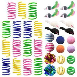Cat Toys for Indoor Cats, 35 Packs Interactive Cat Toys Set with Colorful Springs, Mouse Cat Toy, Crinkle, Sisal, Pompom and Color Bell Balls for Kitten Toys Cat Toys for Indoor Cats, 35 Packs Interactive Cat Toys Set with Colorful Springs, Mouse Cat Toy, Crinkle, Sisal, Pompom and Color Bell Balls for Kitten Toys