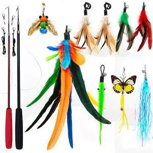 Cat Toys Interactive for Indoor Cats, 2PCS Ultra-Long Teaser(50"+38")+9PCS Da Bird Feather Refills, Fishing Pole Toy,Retractable Cat Wand Toy and Feather Toys Refills Attachment Replacement Cat Toys Interactive for Indoor Cats, 2PCS Ultra-Long Teaser(50"+38")+9PCS Da Bird Feather Refills, Fishing Pole Toy,Retractable Cat Wand Toy and Feather Toys Refills Attachment Replacement