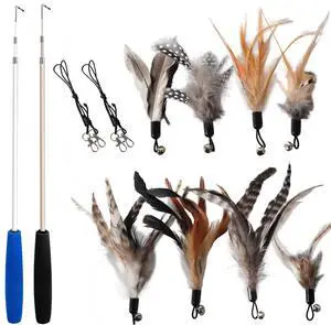 Cat Toys - No Chemical Dyeing Cat Feather Toys for Indoor Cats - Include Cat Wand and Natural Feather Refills Cat Toys - No Chemical Dyeing Cat Feather Toys for Indoor Cats - Include Cat Wand and Natural Feather Refills