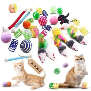 Cat Toys for Indoor Cats, 34 Packs Interactive Cat Toy Set with Colorful Springs Toys, Mouse Toy, Catnip Ropes, Balls, Bells, and Sisal Ball for Kitten Toys Cat Toys for Indoor Cats, 34 Packs Interactive Cat Toy Set with Colorful Springs Toys, Mouse Toy, Catnip Ropes, Balls, Bells, and Sisal Ball for Kitten Toys