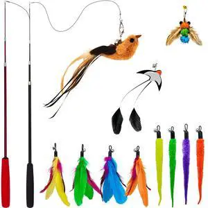 Interactive Cat Wand Toy Set, 2 Telescopic Rods & 11 Attachments Interactive Cat Wand Toy Set, 2 Telescopic Rods & 11 Attachments