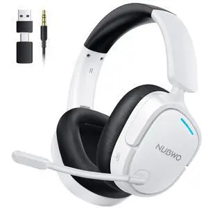 2.4GHz Wireless Gaming Headset for PS5, PS4, PC, Laptop, Mac, 7.1 Surround Sound, Noise Canceling Mic, 20ms Low-Latency, 80Hr Battery, Lightweight & Foldable Bluetooth Gaming Headphones-White 2.4GHz Wireless Gaming Headset for PS5, PS4, PC, Laptop, Mac, 7.1 Surround Sound, Noise Canceling Mic, 20ms Low-Latency, 80Hr Battery, Lightweight & Foldable Bluetooth Gaming Headphones-White