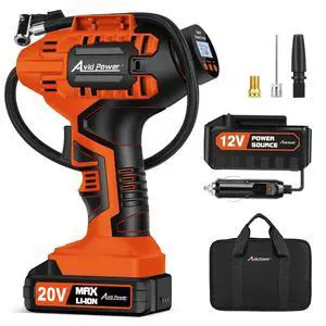 Tire Inflator Portable Air Compressor, 20V Cordless Rechargeable Battery Tire Pump w/ 12V Car Power Adapter, Digital Pressure Gauge, Auto Air Pump for Many Inflatables (Orange) Tire Inflator Portable Air Compressor, 20V Cordless Rechargeable Battery Tire Pump w/ 12V Car Power Adapter, Digital Pressure Gauge, Auto Air Pump for Many Inflatables (Orange)