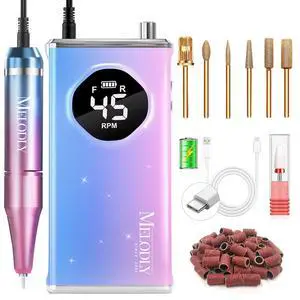 Electric Nail Drill File Professional 45000 RPM, Melodly Rechargeable Electric Nail File Machine Kit for Acrylic Gel Nails Polishing Removing, Portable Cordless Efile with Gold Bits Kit at Salon Home Electric Nail Drill File Professional 45000 RPM, Melodly Rechargeable Electric Nail File Machine Kit for Acrylic Gel Nails Polishing Removing, Portable Cordless Efile with Gold Bits Kit at Salon Home