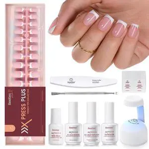 Press On Nail Kit-Short Square French Tip Press On Nails, 150Pcs Pink French Nail Tips with Nail Glue & Remover Builder Top Coat Nail Lamp, All-in-One DIY Fake Nails Gift for Women Press On Nail Kit-Short Square French Tip Press On Nails, 150Pcs Pink French Nail Tips with Nail Glue & Remover Builder Top Coat Nail Lamp, All-in-One DIY Fake Nails Gift for Women