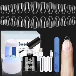 Nail Kit, Short Almond Nail Tips Easy Extension Set 240 Pcs Pre Shaped Clear Full Cover Fake Nails Tips with 9 in 1 Nail Glue uv Led Lamp DIY Manicure Gifts for Women Nail Kit, Short Almond Nail Tips Easy Extension Set 240 Pcs Pre Shaped Clear Full Cover Fake Nails Tips with 9 in 1 Nail Glue uv Led Lamp DIY Manicure Gifts for Women