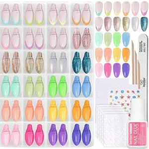 Press On Nails Kit - Chromatic Reverie | 720Pcs 24 Colors Short Almond Press On Nails | 15 Sizes French Glossy Glitter with Nail Glue & Nail Tabs Stickers, Fake Nails Kit Art for Women Press On Nails Kit - Chromatic Reverie | 720Pcs 24 Colors Short Almond Press On Nails | 15 Sizes French Glossy Glitter with Nail Glue & Nail Tabs Stickers, Fake Nails Kit Art for Women