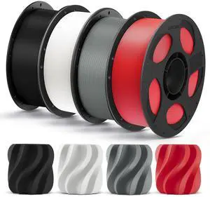 PLA Plus (PLA+), 3D Printer Filament 1.75mm Bundle, High Toughness, Dimensional Accuracy +/- 0.02mm, 4 Pack 1KG Reusable Spool, Black, White, Texture Gray, Red PLA Plus (PLA+), 3D Printer Filament 1.75mm Bundle, High Toughness, Dimensional Accuracy +/- 0.02mm, 4 Pack 1KG Reusable Spool, Black, White, Texture Gray, Red