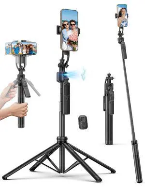 64" Auto Face Tracking Tripod, 360° Rotation Aluminum Quadrapod Selfie Stick with Remote, Phone Tripod Compatible with iPhone Android for Vlog TikTok Live Streaming 64" Auto Face Tracking Tripod, 360° Rotation Aluminum Quadrapod Selfie Stick with Remote, Phone Tripod Compatible with iPhone Android for Vlog TikTok Live Streaming