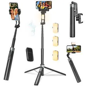 360° Face Tracking Selfie Stick Tripod with Handheld stabilizer Function, 70.9" Extendable Phone Tripod for iPhone with Light & Remote 360° Face Tracking Selfie Stick Tripod with Handheld stabilizer Function, 70.9" Extendable Phone Tripod for iPhone with Light & Remote