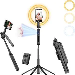 Auto Face Tracking Self Stick Tripod for iPhone with 10" Ring Light Hands-Free 360°Adjustable 70.9 Inch Smart Phone Stand with Remote for Content Creator Vlog Video Recording Auto Face Tracking Self Stick Tripod for iPhone with 10" Ring Light Hands-Free 360°Adjustable 70.9 Inch Smart Phone Stand with Remote for Content Creator Vlog Video Recording