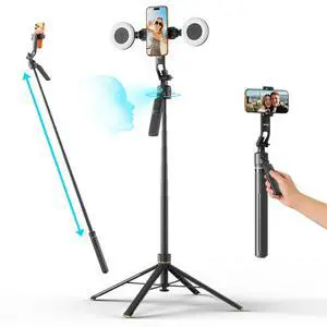 Auto Face Tracking Tripod for iPhone Gesture Control Detachable Mini Ring Light 64" 360 Degree AI Tracking Phone Tripod for Vlogging YouTube TikTok Video Recording Auto Face Tracking Tripod for iPhone Gesture Control Detachable Mini Ring Light 64" 360 Degree AI Tracking Phone Tripod for Vlogging YouTube TikTok Video Recording