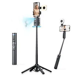 Auto Face Tracking Tripod with Light for Phone, 59" AI Tracking 360° Rotation Stand Follows Your Movement, No App, Remote Control Gesture Control for Content Creater Photos Video Recording Auto Face Tracking Tripod with Light for Phone, 59" AI Tracking 360° Rotation Stand Follows Your Movement, No App, Remote Control Gesture Control for Content Creater Photos Video Recording