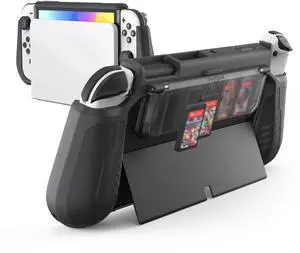 Switch OLED Case with Flip Game Storage,Dockable Protective Case for Nintendo Switch OLED 2021 TPU Grip Portable Cover Accessories, Black Switch OLED Case with Flip Game Storage,Dockable Protective Case for Nintendo Switch OLED 2021 TPU Grip Portable Cover Accessories, Black