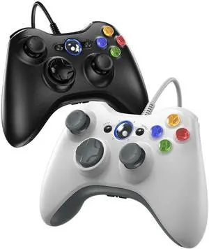 Wired Controller for Xbox 360-2 Pack, Compatible with xbox 360/360 S/360 E, with Dual-Vibration, 2.5mm headphone JackBlack+White Wired Controller for Xbox 360-2 Pack, Compatible with xbox 360/360 S/360 E, with Dual-Vibration, 2.5mm headphone JackBlack+White