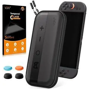 Slim Carrying Case for Nintendo Switch 2 (2025) 3-in-1 Accessories Bundle with 2 Tempered Glass Screen Protectors, 4 Thumb Grips & 6 Game Card Slots, Compact Hard PU Travel Case , Black Slim Carrying Case for Nintendo Switch 2 (2025) 3-in-1 Accessories Bundle with 2 Tempered Glass Screen Protectors, 4 Thumb Grips & 6 Game Card Slots, Compact Hard PU Travel Case , Black