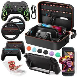 Switch 2 Pro Controller Accessories Bundle 17-in-1, All In One Carrying Case, Joycon Grip, Screen Protectors, Protective Case, Steering Wheels, Game Card Case Thumb Grips for Nintendo Switch 2 Switch 2 Pro Controller Accessories Bundle 17-in-1, All In One Carrying Case, Joycon Grip, Screen Protectors, Protective Case, Steering Wheels, Game Card Case Thumb Grips for Nintendo Switch 2