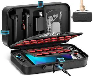 Switch 2 Carrying Case Compatible with Nintendo Switch 2 (2025)/ Original/ OLED Console, Hard Shell Protective Bag, Travel Carrying Case Charge Inside for 26 Game Cards, Black Switch 2 Carrying Case Compatible with Nintendo Switch 2 (2025)/ Original/ OLED Console, Hard Shell Protective Bag, Travel Carrying Case Charge Inside for 26 Game Cards, Black