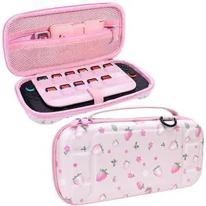 Protective Case for Nintendo Switch 2, Protable Carrying Case for Console and Accessories, 12 Game Card Slots, Large Capacity Cute Travel Bag and Shoulder Strap for Girls, Pink Strawberry Protective Case for Nintendo Switch 2, Protable Carrying Case for Console and Accessories, 12 Game Card Slots, Large Capacity Cute Travel Bag and Shoulder Strap for Girls, Pink Strawberry