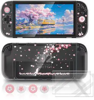Switch 2 Case for Nintendo Switch 2, Dockable Clear Protective Cover with Cherry Blossom Cat Design, Tempered Glass Screen Protector & Thumb Grips, Kawaii Pink Case for Girls Switch 2 Case for Nintendo Switch 2, Dockable Clear Protective Cover with Cherry Blossom Cat Design, Tempered Glass Screen Protector & Thumb Grips, Kawaii Pink Case for Girls