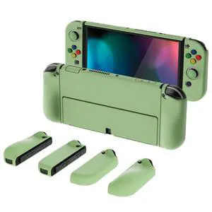 AlterGrips Protective Slim Case for Nintendo Switch OLED, Ergonomic Grip Cover for Joycon, Dockable Hard Shell for Switch OLED w/Thumb Grip Caps & Button Caps - Matcha Green AlterGrips Protective Slim Case for Nintendo Switch OLED, Ergonomic Grip Cover for Joycon, Dockable Hard Shell for Switch OLED w/Thumb Grip Caps & Button Caps - Matcha Green