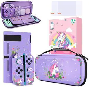 Cute Unicorn Protection Case for Nintendo Switch,Purple Hard Carrying Case with Soft TPU Protective Cover and Protection Acessories Compatible with Nintendo Switch for Girls Cute Unicorn Protection Case for Nintendo Switch,Purple Hard Carrying Case with Soft TPU Protective Cover and Protection Acessories Compatible with Nintendo Switch for Girls