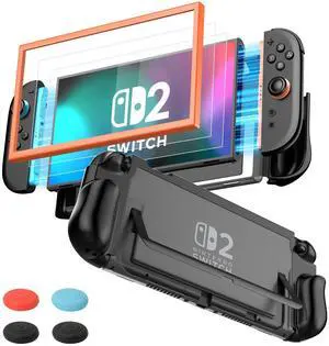 Dockable Case for Nintendo Switch 2, Protective Switch 2 Grip Case Supports Stand Use, Ergonomic Grip Cover with 2 Screen Protector & 4 Thumb Caps Dockable Case for Nintendo Switch 2, Protective Switch 2 Grip Case Supports Stand Use, Ergonomic Grip Cover with 2 Screen Protector & 4 Thumb Caps