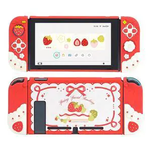 Protective Case for Switch Slim Cover Case Compatible with Switch Separable Soft Silicone Protective Shell for Joysticks with 2 Thumb Grip Caps- Strawberries with Cream Protective Case for Switch Slim Cover Case Compatible with Switch Separable Soft Silicone Protective Shell for Joysticks with 2 Thumb Grip Caps- Strawberries with Cream