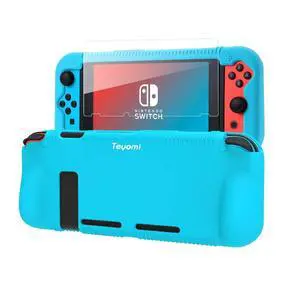 Protective Silicone Case for Nintendo Switch, Grip Cover with Tempered Glass Screen Protector, 2 Storage Slots for Game Cards, Shock-Absorption & Anti-Scratch (Blue) Protective Silicone Case for Nintendo Switch, Grip Cover with Tempered Glass Screen Protector, 2 Storage Slots for Game Cards, Shock-Absorption & Anti-Scratch (Blue)