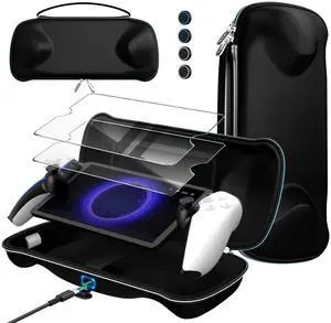 7 in 1 Carrying Case for PlayStation Portal ,Charging Inside Port Carrying Case & 2 Pcs Screen Protectors +4 Thumb Grips,Portable Travel Handbag for PS5 Portal Console Accessories Bundle,Black 7 in 1 Carrying Case for PlayStation Portal ,Charging Inside Port Carrying Case & 2 Pcs Screen Protectors +4 Thumb Grips,Portable Travel Handbag for PS5 Portal Console Accessories Bundle,Black
