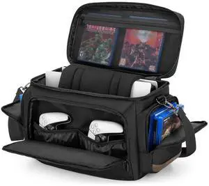 Travel Carry Case Compatible with PS5/PS5 Slim/PS4/PS4 Pro/PS4 Slim/Xbox One/Xbox One X for Console and 15.6" Laptop, Protective Gaming Bag with Handle and Shoulder Strap, Black Travel Carry Case Compatible with PS5/PS5 Slim/PS4/PS4 Pro/PS4 Slim/Xbox One/Xbox One X for Console and 15.6" Laptop, Protective Gaming Bag with Handle and Shoulder Strap, Black