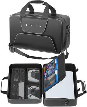 Carrying Case Compatible with PS5/Slim/Pro Disc & Digital, P S5 Travel Case for Play 5 Controllers, PS Portal, Game Discs, PS 5 Protective Travel Bag Play 5 Carry with Zipper Pocket, Black and White Carrying Case Compatible with PS5/Slim/Pro Disc & Digital, P S5 Travel Case for Play 5 Controllers, PS Portal, Game Discs, PS 5 Protective Travel Bag Play 5 Carry with Zipper Pocket, Black and White