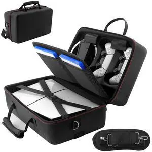 Carrying Case Compatible with PS5 SLIM 2023, Hard Shell Travel Case Protective Bag for Play Station 5 Slim Disc and Digital Edition Console, Controllers, Vertical Base, Disc and Cable Accessories Carrying Case Compatible with PS5 SLIM 2023, Hard Shell Travel Case Protective Bag for Play Station 5 Slim Disc and Digital Edition Console, Controllers, Vertical Base, Disc and Cable Accessories