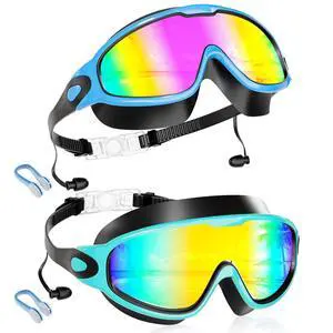 New Kids 2 Pack Wide View Swim Goggles, Anti-Fog/UV No Leak Goggles with Ear Plugs Kids 3-14 New Kids 2 Pack Wide View Swim Goggles, Anti-Fog/UV No Leak Goggles with Ear Plugs Kids 3-14