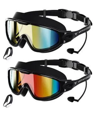 Adult Swim Goggles, 2 Pack Anti-Fog Waterproof HD UV Protection Large Rim Swimming Goggles Adult Swim Goggles, 2 Pack Anti-Fog Waterproof HD UV Protection Large Rim Swimming Goggles
