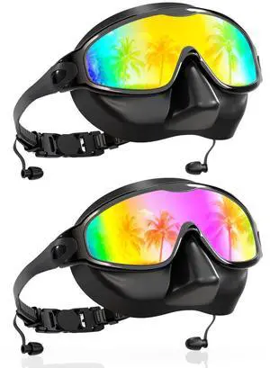 Swim Goggles with Nose Cover for Adults, 2 Pack Wide View Swimming Goggles Anti-Fog/UV No Leak for Men & Women Swim Goggles with Nose Cover for Adults, 2 Pack Wide View Swimming Goggles Anti-Fog/UV No Leak for Men & Women