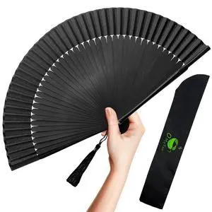 Folding Hand Fan for Women - Foldable Chinese Japanese Vintage Bamboo Silk Fan - for Hot Flash, Church, Decoration, EDM, Music Festival, Dance, Party, Performance, Gift (Solid Sexy Black) Folding Hand Fan for Women - Foldable Chinese Japanese Vintage Bamboo Silk Fan - for Hot Flash, Church, Decoration, EDM, Music Festival, Dance, Party, Performance, Gift (Solid Sexy Black)