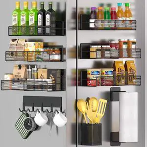 Magnetic Spice Rack for Refrigerator, 10 Pack 100% Metal Strong Magnet Shelf, Moveable Spice Organizer W/ Adjustable Paper Towel Holder, Hook Rack & Utensil Caddy, Home Kitchen Laundry Storage, Black Magnetic Spice Rack for Refrigerator, 10 Pack 100% Metal Strong Magnet Shelf, Moveable Spice Organizer W/ Adjustable Paper Towel Holder, Hook Rack & Utensil Caddy, Home Kitchen Laundry Storage, Black