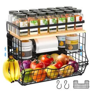 3-Tier Magnetic Shelf for Fridge with Divider & Bamboo Top, Fruit Basket Potato and Onion Storage Bins, Kitchen Large Container Magnetic Spice Rack for Refrigerator, Kitchen Counter, Fridge Organizer 3-Tier Magnetic Shelf for Fridge with Divider & Bamboo Top, Fruit Basket Potato and Onion Storage Bins, Kitchen Large Container Magnetic Spice Rack for Refrigerator, Kitchen Counter, Fridge Organizer