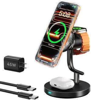4 in 1 Wireless Charging Station, Qi2.2 25W Certified Fast Magnetic Charger, Mag-Safe Wireless Charger Stand with TEC Active Cooling and Night Light, for iPhone17/16/15/14/13/12, Apple Watch/AirPods 4 in 1 Wireless Charging Station, Qi2.2 25W Certified Fast Magnetic Charger, Mag-Safe Wireless Charger Stand with TEC Active Cooling and Night Light, for iPhone17/16/15/14/13/12, Apple Watch/AirPods